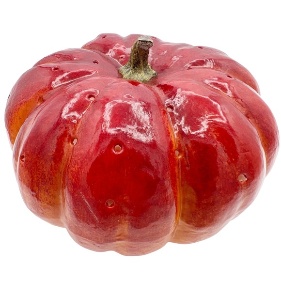 The Unbranded Brand Other - Large Red-Orange Glazed Foam Pumpkin Appetizer Skewer Holder Centerpiece 9"x7"